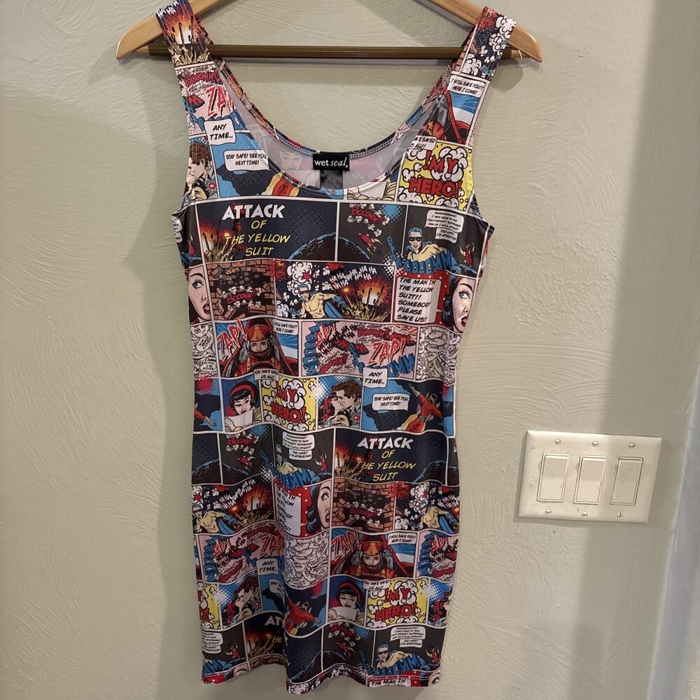 Vintage Y2K Wet Seal Super Hero Comic Book Body Con Large Retro Summer